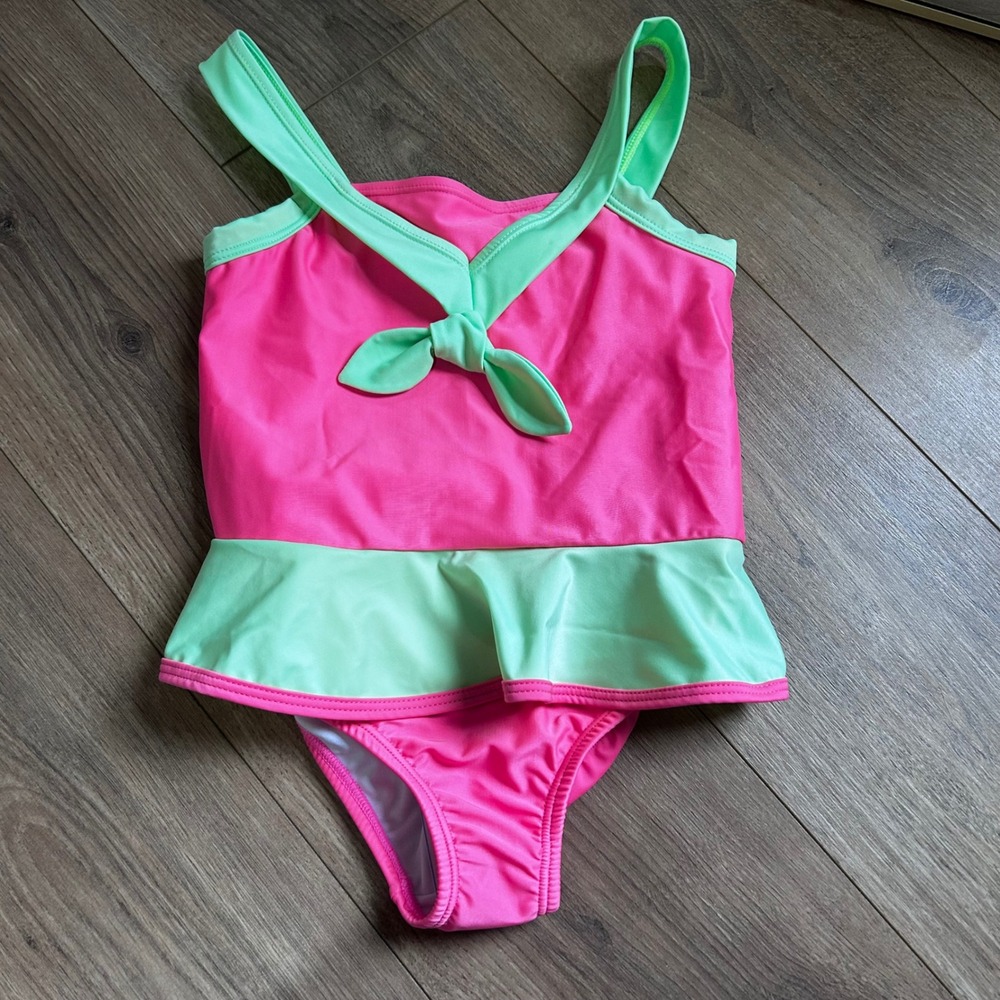 Lullaby‎ Set Girls Pink Mint Green Peplum One Piece Swimsuit Size 7 NWOT